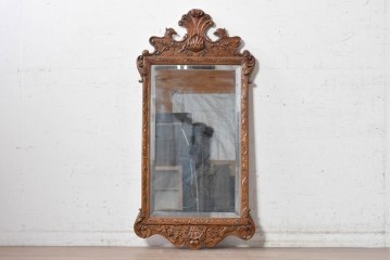 中古　MAITLAND SMITH(メートランドスミス)　マホガニー材　鳥やシェルモチーフの彫刻が華やかなウォールミラー　(R-090906)