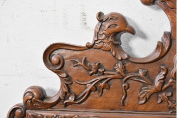 中古　MAITLAND SMITH(メートランドスミス)　マホガニー材　鳥やシェルモチーフの彫刻が華やかなウォールミラー　(R-090906)