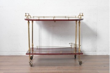 中古　イタリア高級家具　アルド・トゥーラ(ALDO TURA)　仔山羊革張り　シックで艶のある色合いが目を惹くキッチンワゴン　(R-090912)