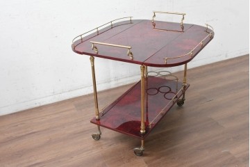 中古　イタリア高級家具　アルド・トゥーラ(ALDO TURA)　仔山羊革張り　シックで艶のある色合いが目を惹くキッチンワゴン　(R-090912)