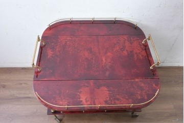 中古　イタリア高級家具　アルド・トゥーラ(ALDO TURA)　仔山羊革張り　シックで艶のある色合いが目を惹くキッチンワゴン　(R-090912)