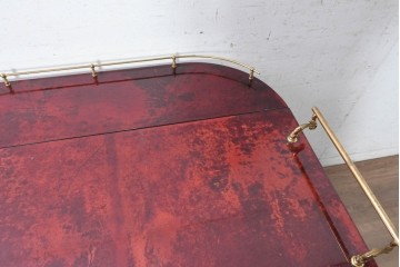 中古　イタリア高級家具　アルド・トゥーラ(ALDO TURA)　仔山羊革張り　シックで艶のある色合いが目を惹くキッチンワゴン　(R-090912)