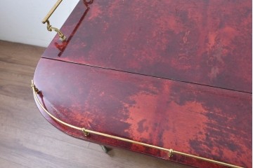中古　イタリア高級家具　アルド・トゥーラ(ALDO TURA)　仔山羊革張り　シックで艶のある色合いが目を惹くキッチンワゴン　(R-090912)