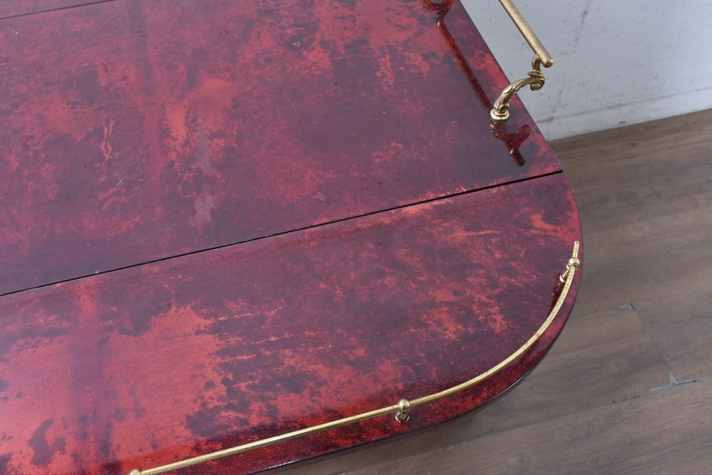 中古　イタリア高級家具　アルド・トゥーラ(ALDO TURA)　仔山羊革張り　シックで艶のある色合いが目を惹くキッチンワゴン　(R-090912)