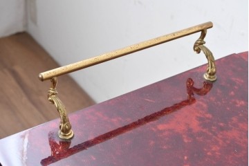 中古　イタリア高級家具　アルド・トゥーラ(ALDO TURA)　仔山羊革張り　シックで艶のある色合いが目を惹くキッチンワゴン　(R-090912)
