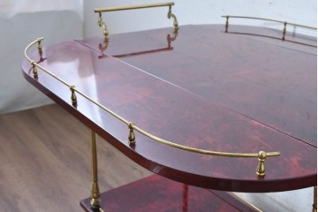 中古　イタリア高級家具　アルド・トゥーラ(ALDO TURA)　仔山羊革張り　シックで艶のある色合いが目を惹くキッチンワゴン　(R-090912)