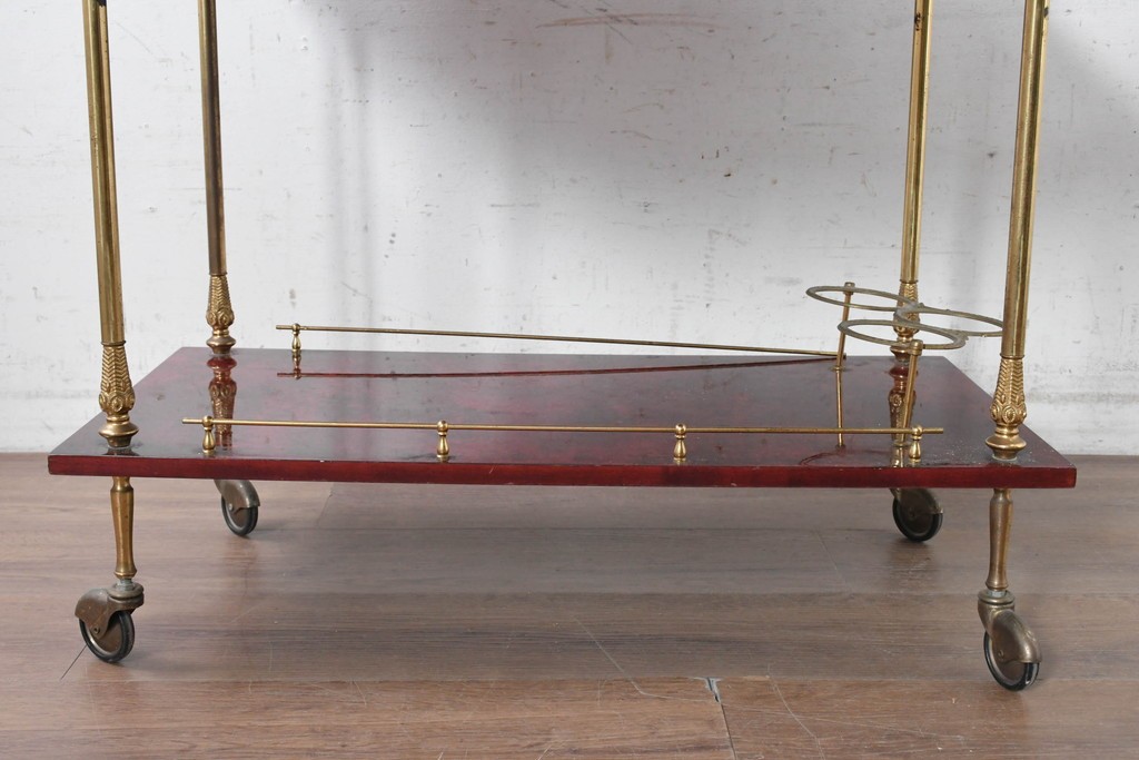 中古　イタリア高級家具　アルド・トゥーラ(ALDO TURA)　仔山羊革張り　シックで艶のある色合いが目を惹くキッチンワゴン　(R-090912)