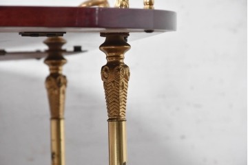 中古　イタリア高級家具　アルド・トゥーラ(ALDO TURA)　仔山羊革張り　シックで艶のある色合いが目を惹くキッチンワゴン　(R-090912)