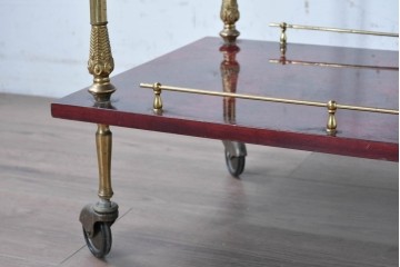 中古　イタリア高級家具　アルド・トゥーラ(ALDO TURA)　仔山羊革張り　シックで艶のある色合いが目を惹くキッチンワゴン　(R-090912)