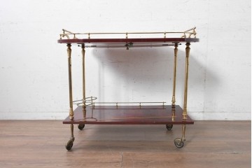 中古　イタリア高級家具　アルド・トゥーラ(ALDO TURA)　仔山羊革張り　シックで艶のある色合いが目を惹くキッチンワゴン　(R-090912)
