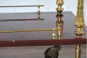 中古　イタリア高級家具　アルド・トゥーラ(ALDO TURA)　仔山羊革張り　シックで艶のある色合いが目を惹くキッチンワゴン　(R-090912)