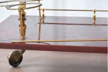 中古　イタリア高級家具　アルド・トゥーラ(ALDO TURA)　仔山羊革張り　シックで艶のある色合いが目を惹くキッチンワゴン　(R-090912)