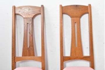 《張地の張り替え加工費込み》　中古　Oak Village(オークヴィレッジ)　オーク材　すっきりとした縦長フォルムのダイニングチェア4脚セット　定価(4脚合計)約36万円　(R-090916)