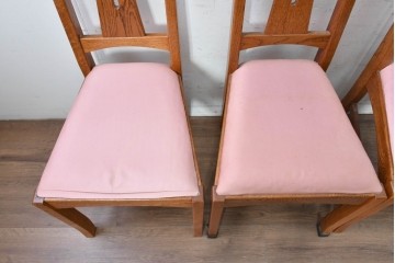《張地の張り替え加工費込み》　中古　Oak Village(オークヴィレッジ)　オーク材　すっきりとした縦長フォルムのダイニングチェア4脚セット　定価(4脚合計)約36万円　(R-090916)