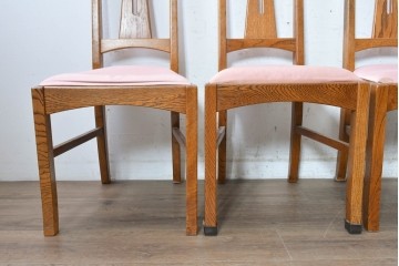 《張地の張り替え加工費込み》　中古　Oak Village(オークヴィレッジ)　オーク材　すっきりとした縦長フォルムのダイニングチェア4脚セット　定価(4脚合計)約36万円　(R-090916)