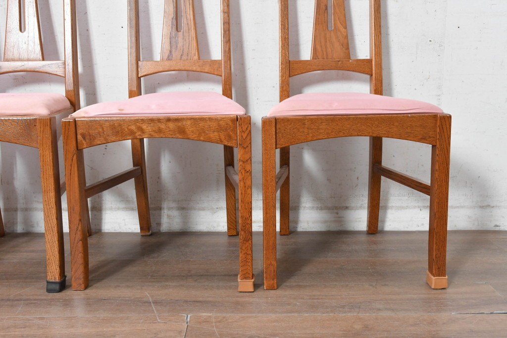 《張地の張り替え加工費込み》　中古　Oak Village(オークヴィレッジ)　オーク材　すっきりとした縦長フォルムのダイニングチェア4脚セット　定価(4脚合計)約36万円　(R-090916)