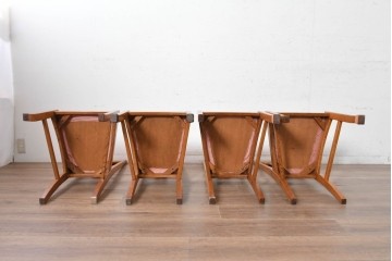 《張地の張り替え加工費込み》　中古　Oak Village(オークヴィレッジ)　オーク材　すっきりとした縦長フォルムのダイニングチェア4脚セット　定価(4脚合計)約36万円　(R-090916)
