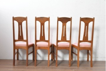 《張地の張り替え加工費込み》　中古　Oak Village(オークヴィレッジ)　オーク材　すっきりとした縦長フォルムのダイニングチェア4脚セット　定価(4脚合計)約36万円　(R-090916)