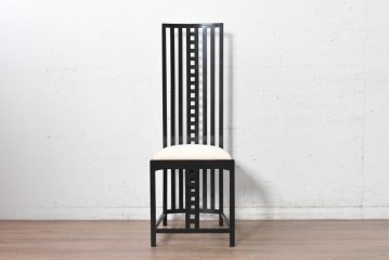 スペインヴィンテージ　希少!　正規復刻品　Charles Rennie Mackintosh(チャールズ・レニー・マッキントッシュ)デザイン　1904.17　シリアルNo.204　B.D&EIX製造　直線的な意匠が目を惹くハイチェア　(R-090917)