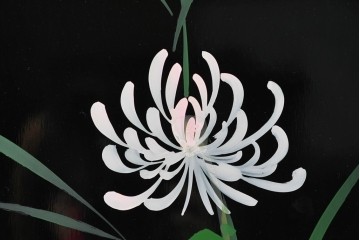 アジアンヴィンテージ　中国伝統工芸　玉石細工(玉石象嵌)で山水や草花を表した四連衝立　(R-090922)