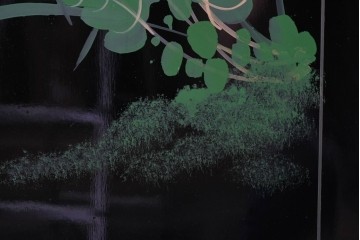 アジアンヴィンテージ　中国伝統工芸　玉石細工(玉石象嵌)で山水や草花を表した四連衝立　(R-090922)