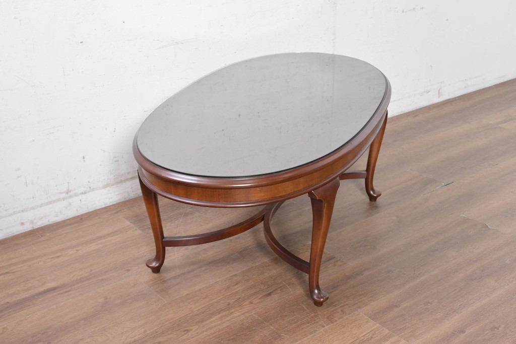 中古　美品　神戸洋家具　メープル不二屋　ガラス天板付きセンターテーブル　(R-090937)
