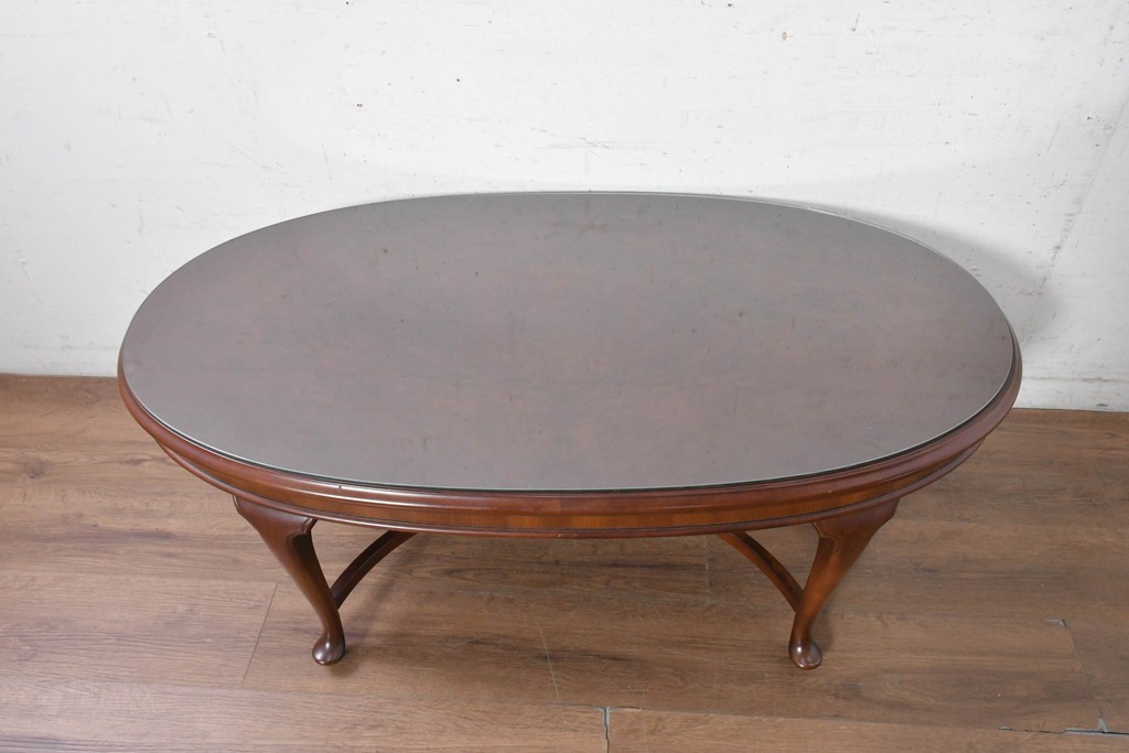 中古　美品　神戸洋家具　メープル不二屋　ガラス天板付きセンターテーブル　(R-090937)