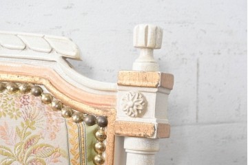 中古　イタリア高級家具　Mario Colciago&Figli(マリオ・コルチャゴ)　ロココ調　花柄の張地と繊細な装飾が華やかなダイニングチェア2脚セット　(R-090941)