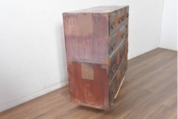 和製アンティーク　明治期　相馬箪笥　前面欅(ケヤキ)材　重厚な飾り金具と木目が魅力の重ね箪笥　(R-090947)