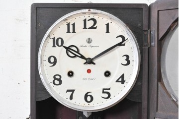 和製アンティーク　昭和初期から昭和中期　愛知時計電機(アイチ、AICHI)　ガラスのデザインが印象的な掛け時計　(R-090950)
