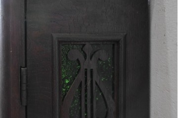 和製アンティーク　大正期　大正ロマン　TRADE(Z)MARK　側面色ガラス入りの掛け時計　(R-090955)