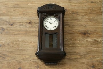 和製アンティーク　大正期　大正ロマン　TRADE(Z)MARK　側面色ガラス入りの掛け時計　(R-090955)