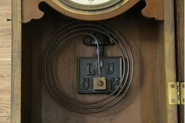 和製アンティーク　大正期　大正ロマン　TRADE(Z)MARK　側面色ガラス入りの掛け時計　(R-090955)