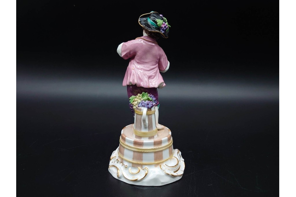 ドイツ製　Meissen(マイセン)　「笛を吹く少年像」を含む華やかなフィギュリン2点セット　(R-090961)