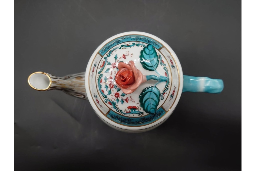 希少サイズ!　ハンガリー　HEREND(ヘレンド)　トゥッピーニの角笛　薔薇のつまみをあしらったコーヒーポット　(R-090962)