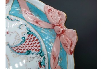 希少!　ハンガリー　HEREND(ヘレンド)　トゥッピーニの角笛　上品なリボン付トレイ　(R-090968)