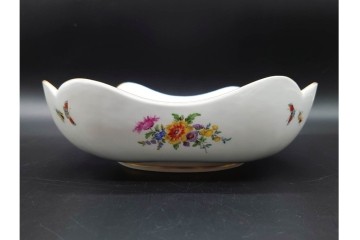ドイツ製　Meissen(マイセン)　フラワーブーケ　五つ花デザイン　色鮮やかな昆虫と花々を描いたスクエアボウル　(R-090970)