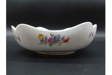 ドイツ製　Meissen(マイセン)　フラワーブーケ　五つ花デザイン　色鮮やかな昆虫と花々を描いたスクエアボウル　(R-090970)