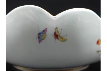ドイツ製　Meissen(マイセン)　フラワーブーケ　五つ花デザイン　色鮮やかな昆虫と花々を描いたスクエアボウル　(R-090970)