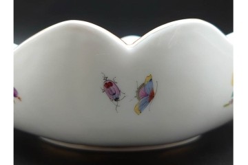 ドイツ製　Meissen(マイセン)　フラワーブーケ　五つ花デザイン　色鮮やかな昆虫と花々を描いたスクエアボウル　(R-090970)