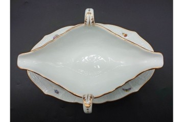 希少!　ドイツ製　Meissen(マイセン)　フラワーブーケ　五つ花デザイン　色鮮やかな昆虫と花々を描いたソースボート　(R-090971)