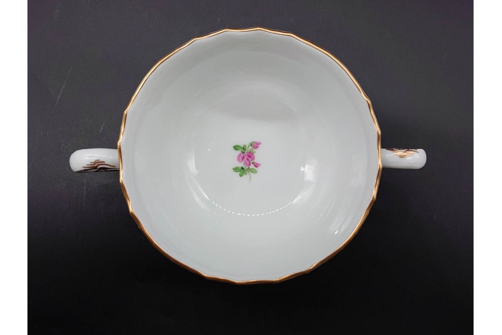 希少!　ドイツ製　Meissen(マイセン)　フラワーブーケ　五つ花デザイン　ダブルハンドルのカップ&ソーサー3客セット　(R-090973)