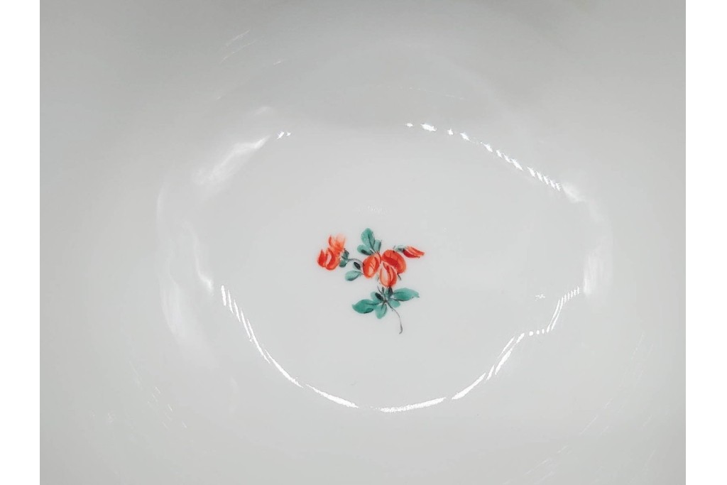 希少!　ドイツ製　Meissen(マイセン)　フラワーブーケ　五つ花デザイン　ダブルハンドルのカップ&ソーサー3客セット　(R-090974)