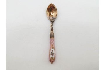 ドイツアンティーク　ドレスデン　Heinrich Mau(ハインリッヒ・マウ)　シルバー800　華やかな磁器ハンドルのスプーン12本セット　共箱付き　(R-090983)