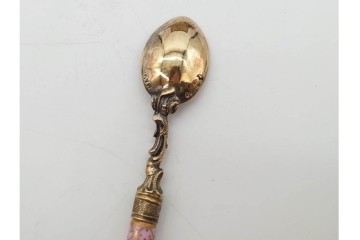 ドイツアンティーク　ドレスデン　Heinrich Mau(ハインリッヒ・マウ)　シルバー800　華やかな磁器ハンドルのスプーン12本セット　共箱付き　(R-090983)