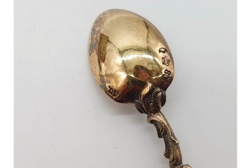 ドイツアンティーク　ドレスデン　Heinrich Mau(ハインリッヒ・マウ)　シルバー800　華やかな磁器ハンドルのスプーン12本セット　共箱付き　(R-090983)