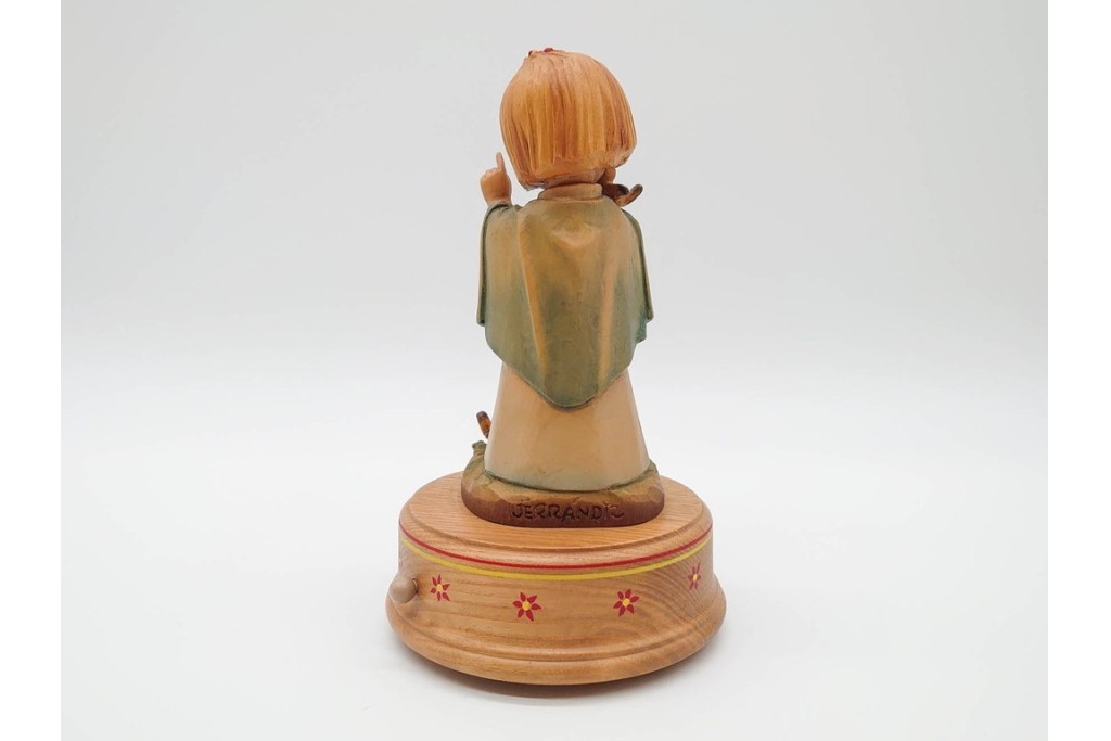 イタリア　ANRI(アンリ)　REUGE(リュージュ)製ムーブメント　「Talk to the Animals」　少女と動物が愛らしい木彫りのオルゴール　(R-090984)