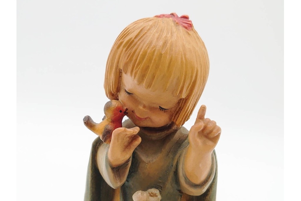 イタリア　ANRI(アンリ)　REUGE(リュージュ)製ムーブメント　「Talk to the Animals」　少女と動物が愛らしい木彫りのオルゴール　(R-090984)