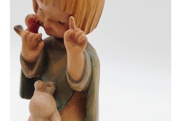 イタリア　ANRI(アンリ)　REUGE(リュージュ)製ムーブメント　「Talk to the Animals」　少女と動物が愛らしい木彫りのオルゴール　(R-090984)