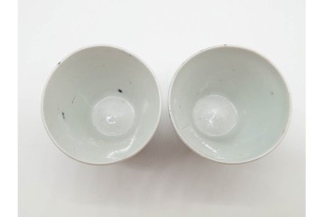 江戸期　古伊万里　染付　幾何学文が粋なそば猪口5点セット　(R-090988)